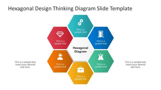 Editable 6-Item Hexagonal Design Thinking Diagram Slide 