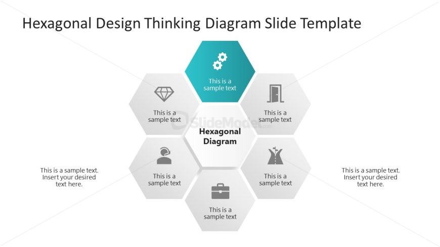 6-Item Hexagonal Design Thinking Diagram PPT Layout