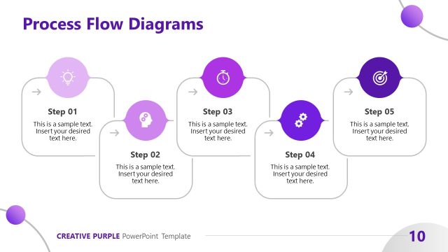 Five Step Process Flow Diagrams – Creative Purple PPT Template