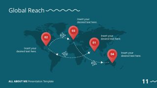 Editable Global Reach PPT Slide for All About Me PowerPoint Template