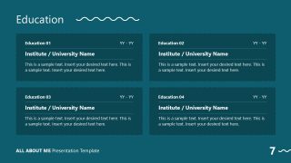 Educational Background Presentation Slide with Four Blocks