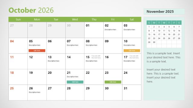 2026 Calendar Template – Slide for October