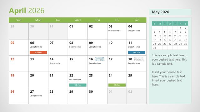 April Calendar Slide – 2026 Calendar PowerPoint Template