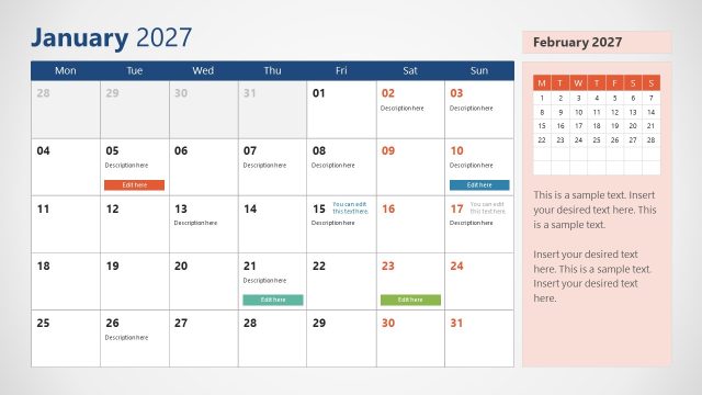 January Slide – 2027 Calendar PPT Template