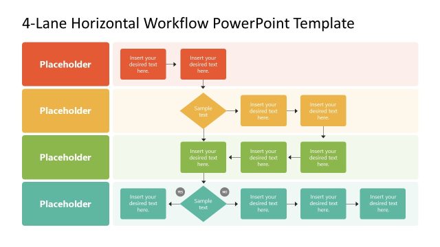 4-Lane Horizontal Flow Diagram PowerPoint Template
