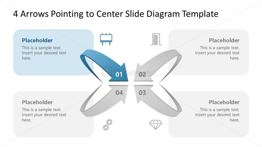 4 Arrows Pointing to Center Slide Diagram Template for business presentations.