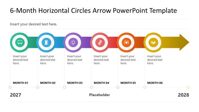 6-Month Horizontal Circles Arrow PowerPoint Template