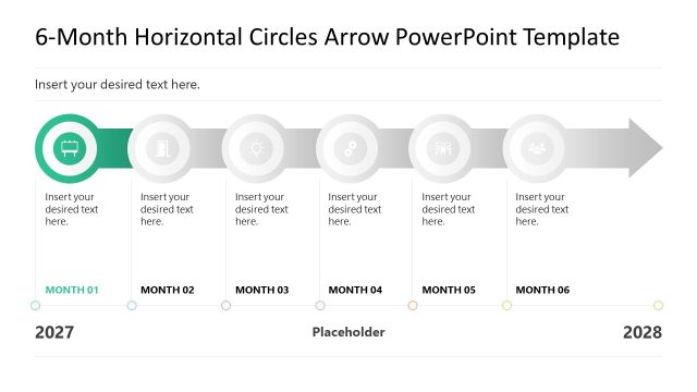 Customizable 6-Month Horizontal Circles Arrow PPT Template