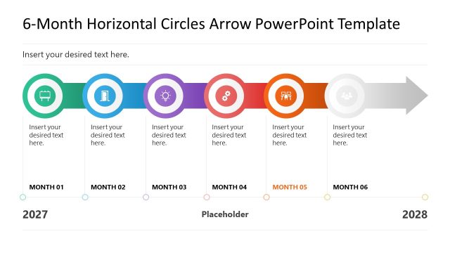 6-Month Horizontal Circles Arrow Template for PowerPoint