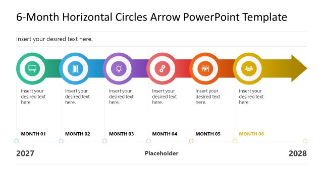6-Month Horizontal Circles Arrow Template for Presentation