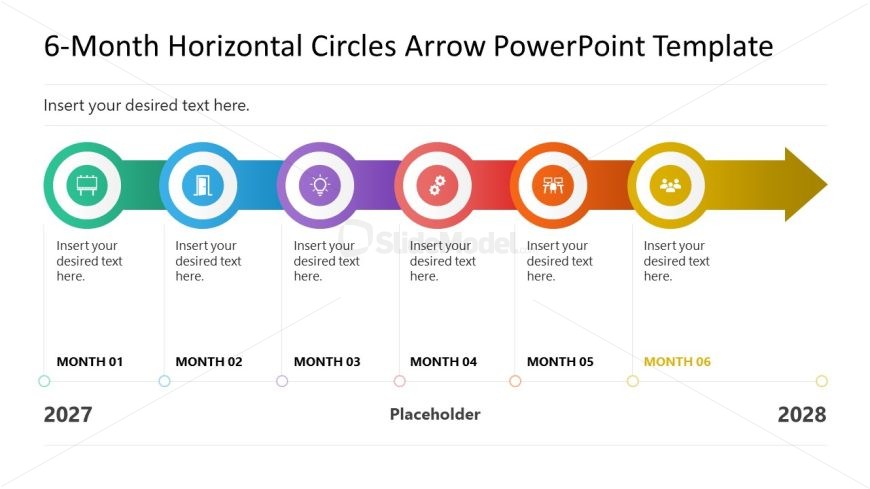 6-Month Horizontal Circles Arrow Template Slide