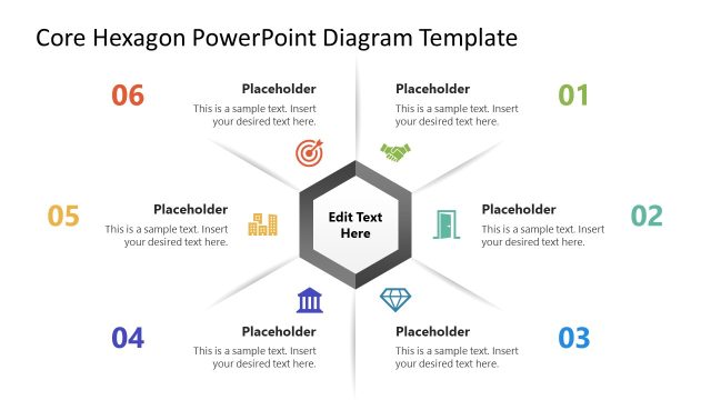 6-Item Core Hexagon PowerPoint Template Diagram