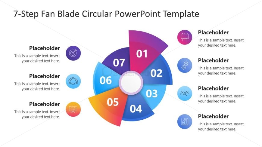 7-Step Fan-Blade Circular PowerPoint Slide