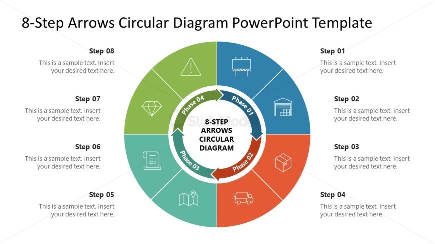 Placeholder Text Slide with Icons for 8-Step Arrows Circular Diagram