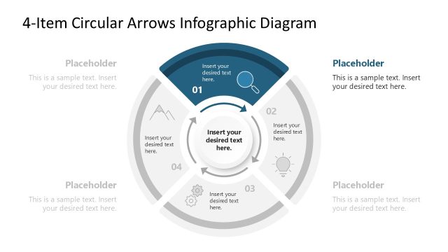 4-Item Circular Arrows Infographic Diagram Slide