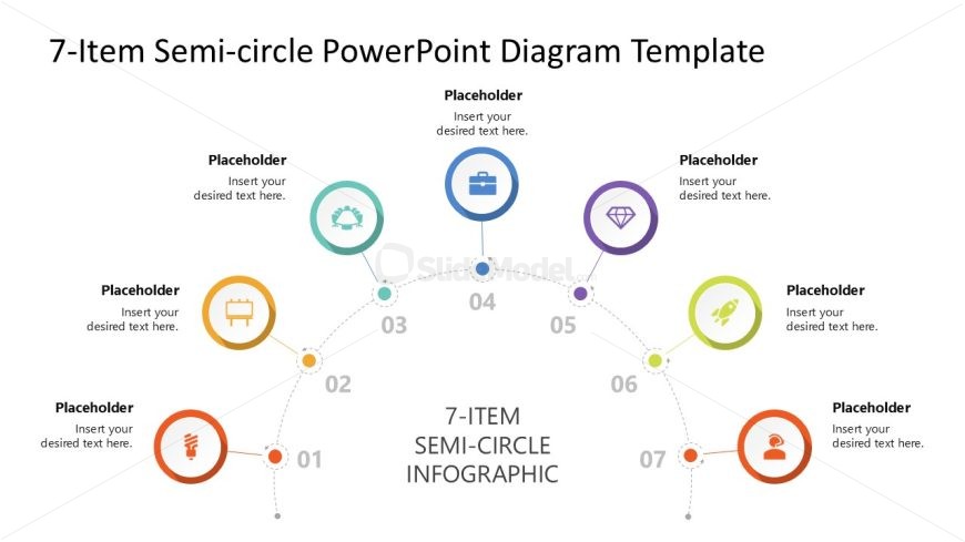 Editable 7-Item Semi-circle Infographic PPT Diagram Slide