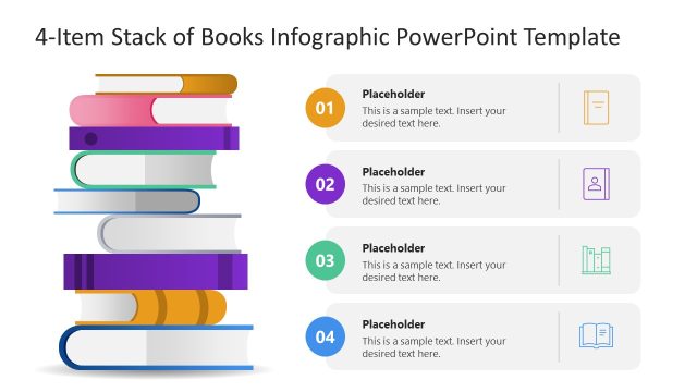 4-Item Stack of Books Infographics PowerPoint Template
