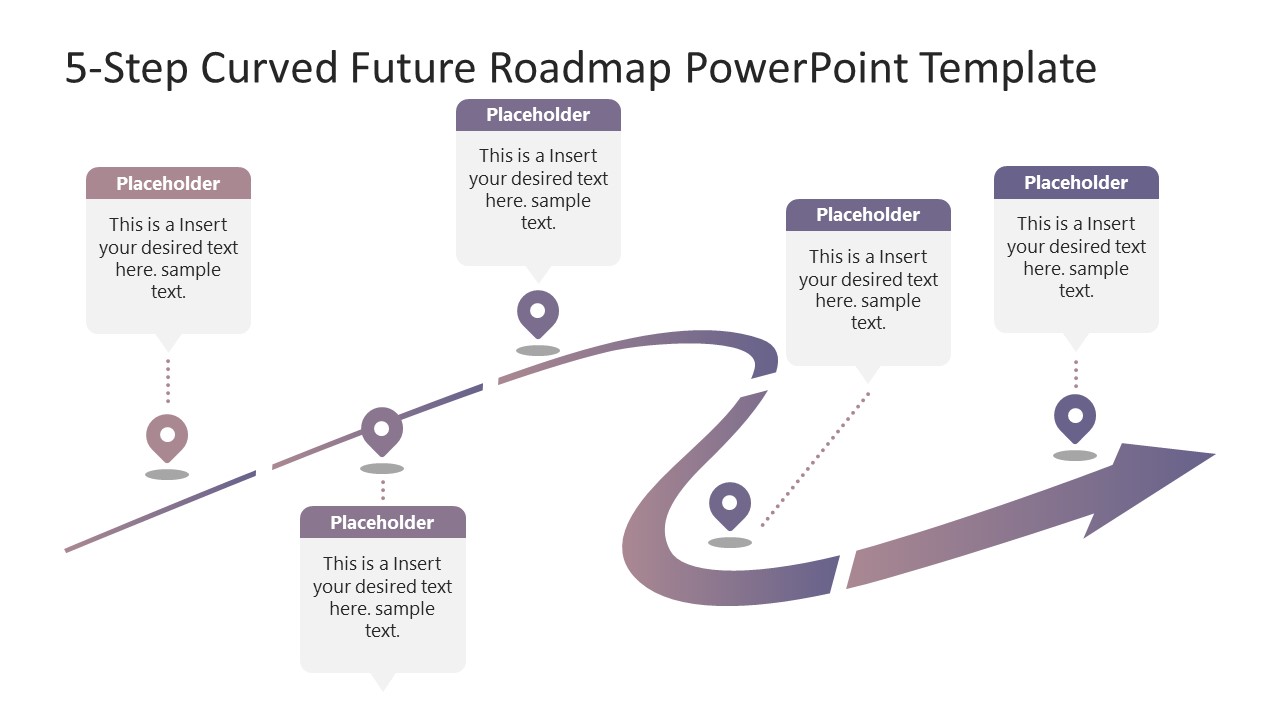 Editable 5-Step Curved Future Roadmap PPT Template