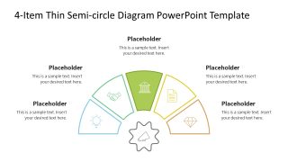 4 Items thin Semi circle Template for PowerPoint 