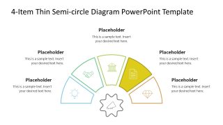 4 Items thin Semi circle Template for Presentation 