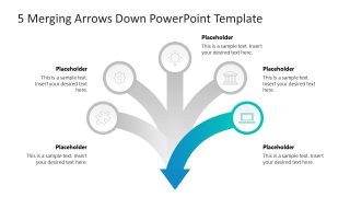 Editable 5 Merging Arrows Down Presentation Slide 