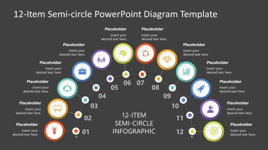 12-Item Semi-circle Infographic Template Diagram for PowerPoint