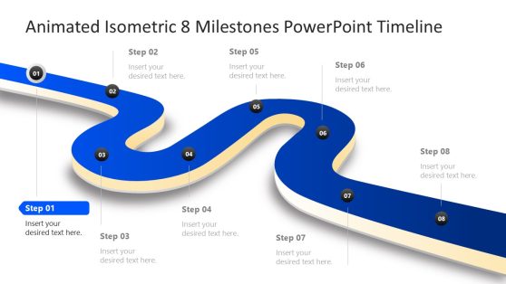 Animated Isometric 8 Milestones PowerPoint Timeline