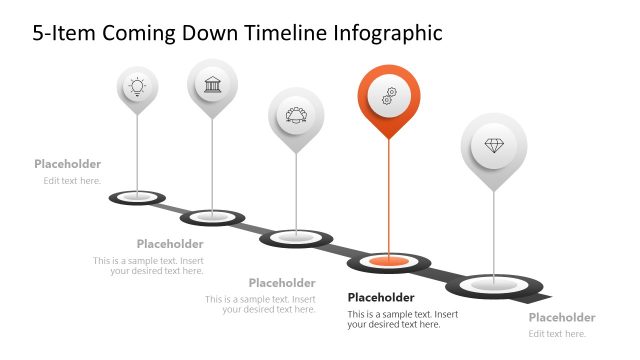 5-Item Coming Down Timeline Template with Focus Effect