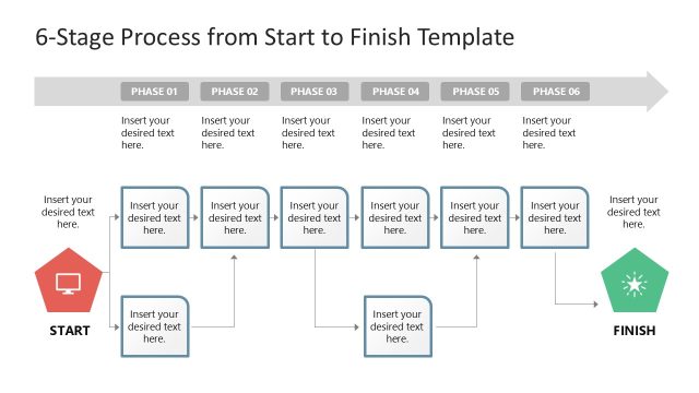 6-Stage Process From Start to Finish PPT Template