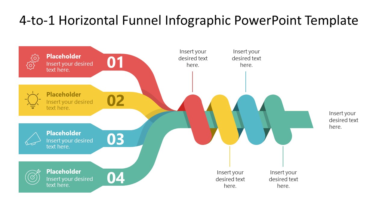 4-to-1 Horizontal Interlaced Funnel Template Slide 