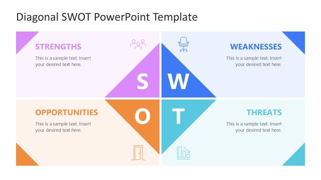Editable Diagonal SWOT Analysis Presentation Slide