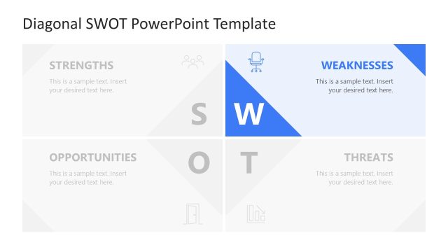 Slide for Weaknesses – Diagonal SWOT Analysis Template