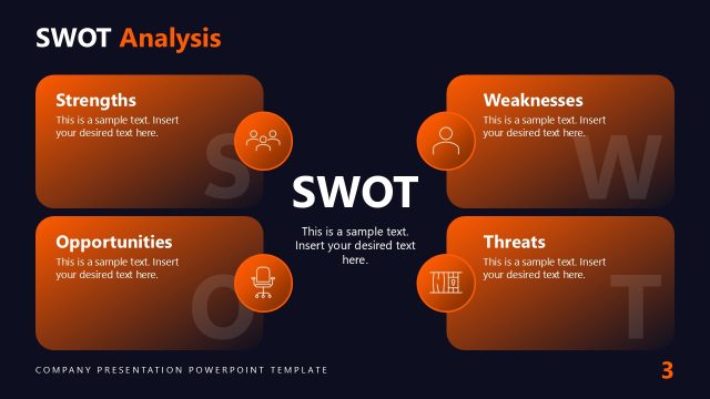 SWOT Analysis Slide – Dark Company Presentation Template