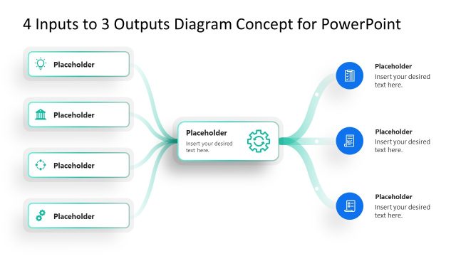 4-Input to 3-Output Diagram Concept PPT Template