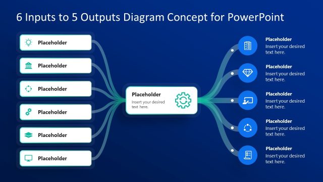 6-Input to 5-Output Diagram Concept Template for Presentation