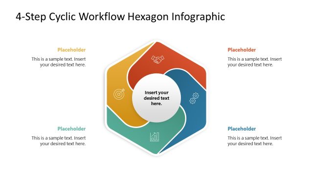 4-Step Cyclic Workflow Hexagon Infographic PPT Slide
