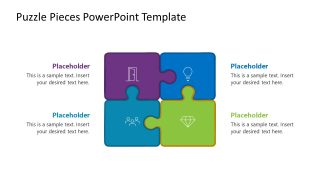 Four Puzzle Pieces Diagram Slide with Text & Icons 