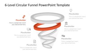 6-Level Circular Funnel PPT Slide Layout 