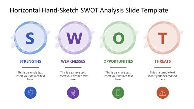 Editable Horizontal Hand-Sketch SWOT Analysis PPT Template
