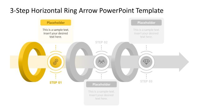 3-Step Horizontal Ring Arrow Presentation Design with Focus Effect