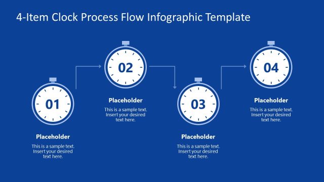 Customizable 4-Item Horizontal Clock Process Flow Infographic Slide