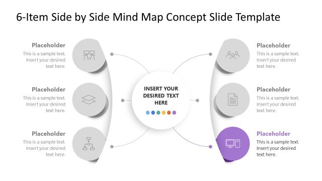 Color Highlight Slide for 6-Item Side by Side Mind Map Concept Template