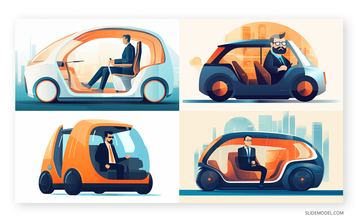 e-Mobility illustrations made with Midjourney