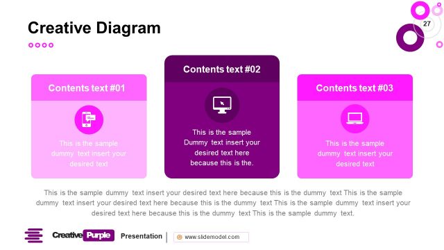 Creative Purple 3 Column PowerPoint Slide