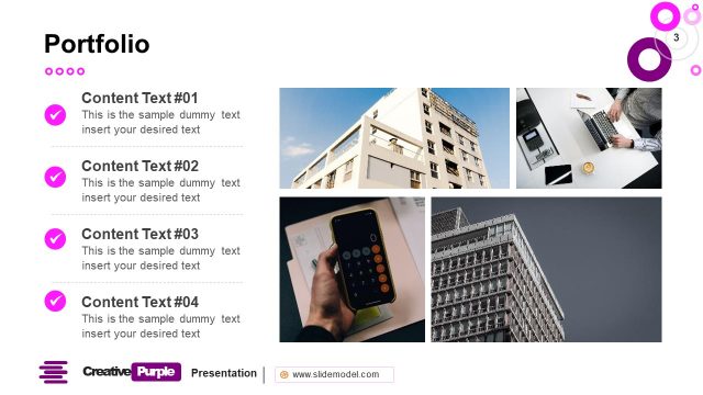 Creative Purple Portfolio PowerPoint Slide