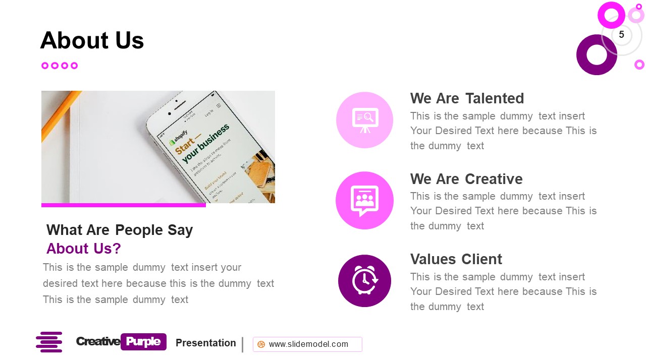About Us Template Creative Purple PowerPoint