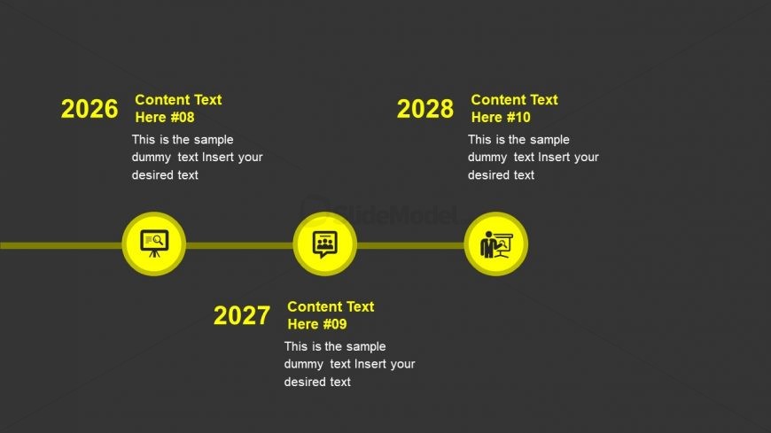 PowerPoint Horizontal Timeline Slide Yellow Theme