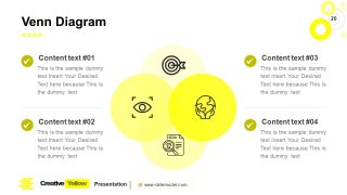 PowerPoint 4 Item Venn Diagram Slide Yellow Theme