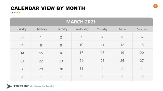 2021 March Calendar PowerPoint Slide