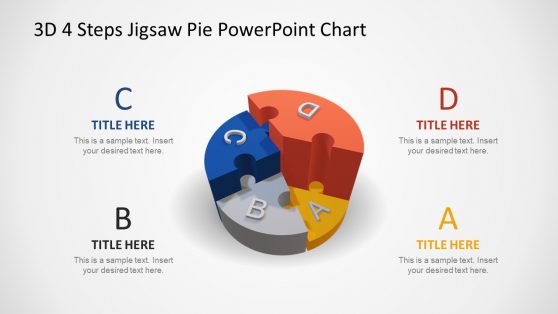 3D 4 Steps Jigsaw PowerPoint Pie Chart